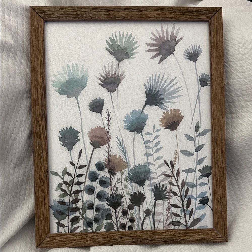 Floral Watercolor Painting Art Print in Wooden Frame with glass 15x12 in